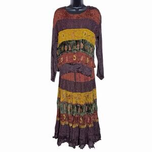 VTG 90s Y2K SKIRT BLOUSE SET RETRO GRUNGE BOHO FAIRY HIPPIE SIZE S MORE BY LATA
